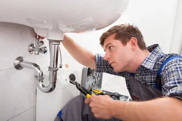 a man fixing a sink